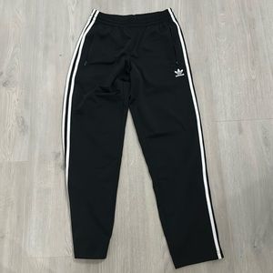Adidas track pants, size S, Black with white stripes